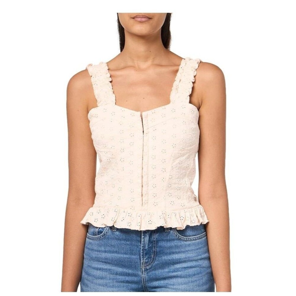 Guess Womens XL Pink Garment Dye Sangallo Carmen Eyelet Crop Top NWT CC53